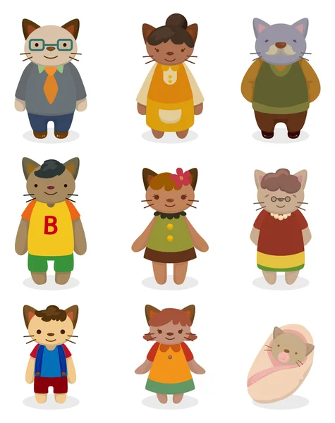 Serie icona famiglia gatto cartone animato — Vettoriale Stock