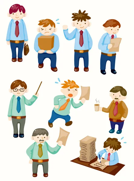 Iconos de trabajadores de oficina de dibujos animados — Vector de stock