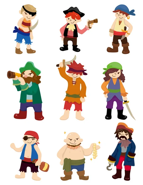 Conjunto de iconos de dibujos animados pirata — Vector de stock