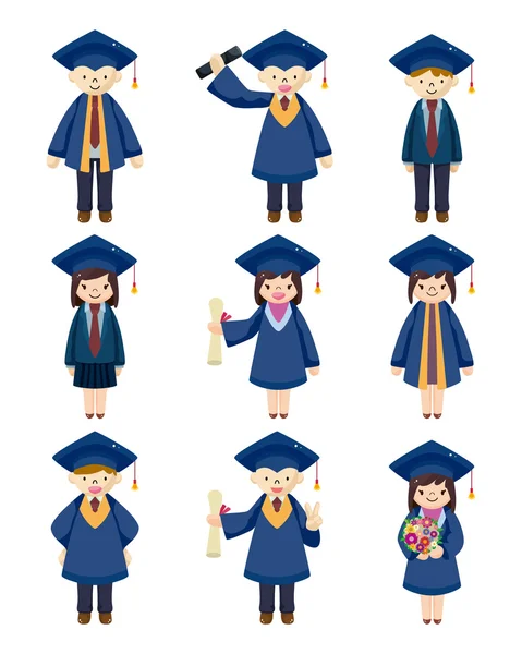 Caricature étudiants diplômés icônes ensemble — Image vectorielle