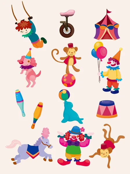 Cartoon happy circus show icons collection — Stock Vector