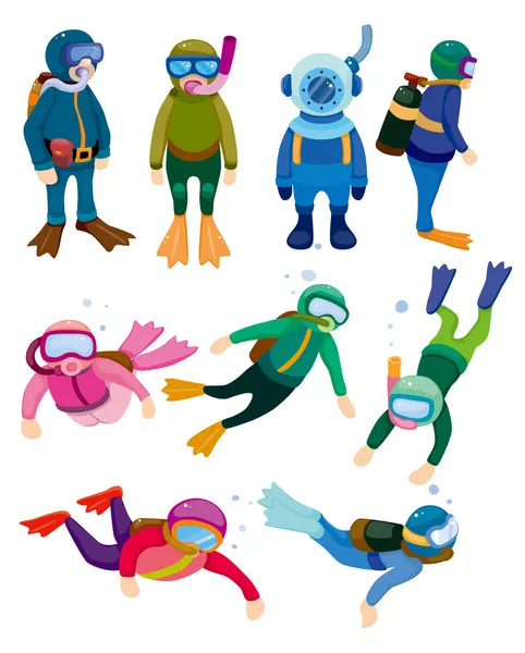 Ícones de mergulhador de desenhos animados —  Vetores de Stock