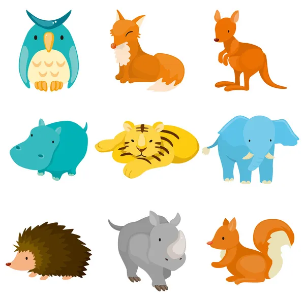 Icone animali zoo del fumetto — Vettoriale Stock