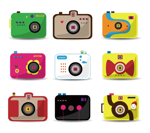Set icona della fotocamera del cartone animato — Vettoriale Stock