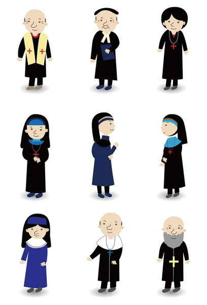 Cartoon Priest and nun icon set — Stok Vektör
