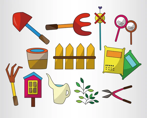 Desenho animado Conjunto de ícones de jardinagem —  Vetores de Stock