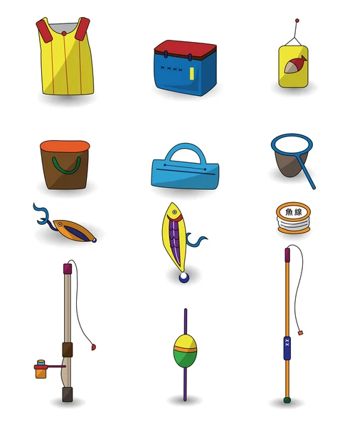 Conjunto de iconos de pesca de dibujos animados — Vector de stock
