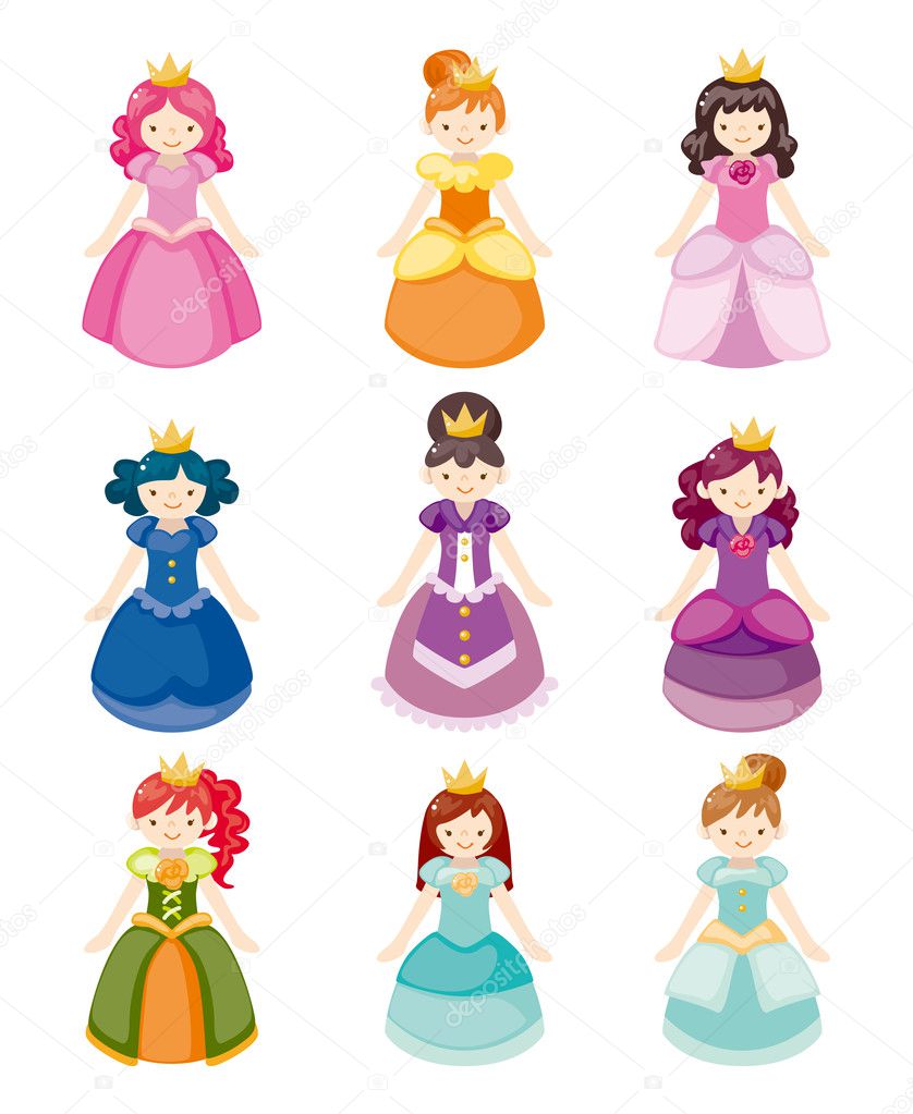 cartoon beautiful princess icons set