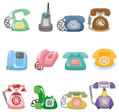 funny retro cartoon phone icon set clipart