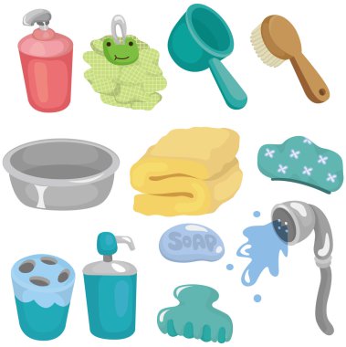 cartoon Bathroom Equipment icon set clipart