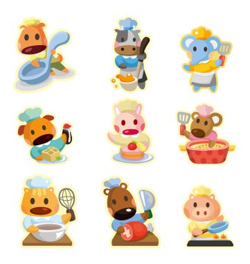 cartoon animal chef icons collection,vector clipart