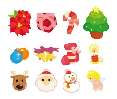 Cute cartoon Christmas element icon set clipart