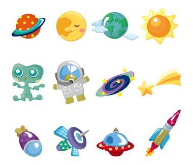 cartoon space element icons set clipart