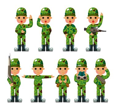 cartoon Soldier icons set clipart