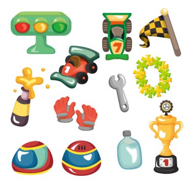 cartoon f1 car racing icon set clipart