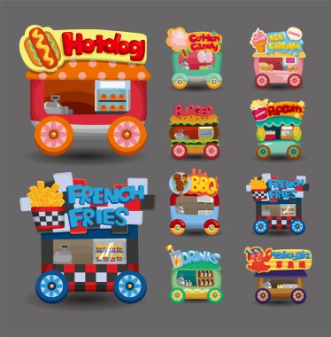 Cartoon market store car icon collection clipart