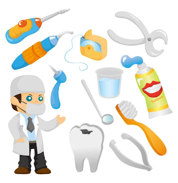 Conjunto de iconos de herramienta dentista de dibujos animados — Vector de stock