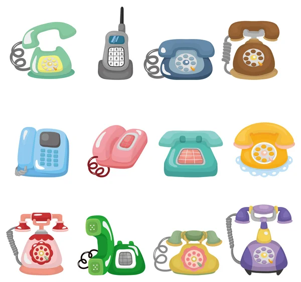 Divertido retro icono del teléfono de dibujos animados conjunto — Vector de stock