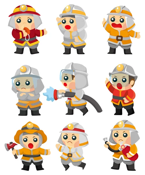 Desenho animado Fireman conjunto de ícones —  Vetores de Stock