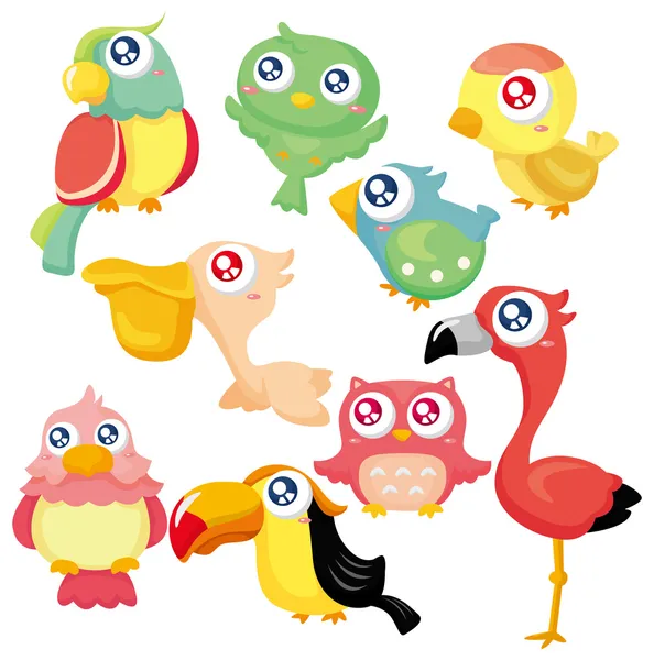 Conjunto de iconos de aves de dibujos animados — Vector de stock