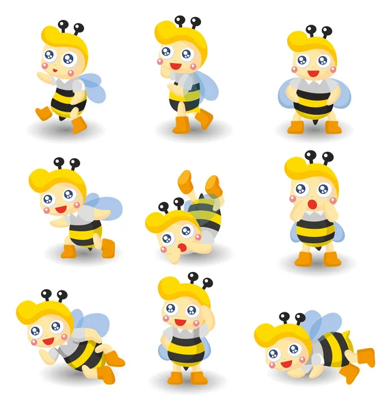 Desenho animado conjunto de ícone menino abelha — Vetor de Stock