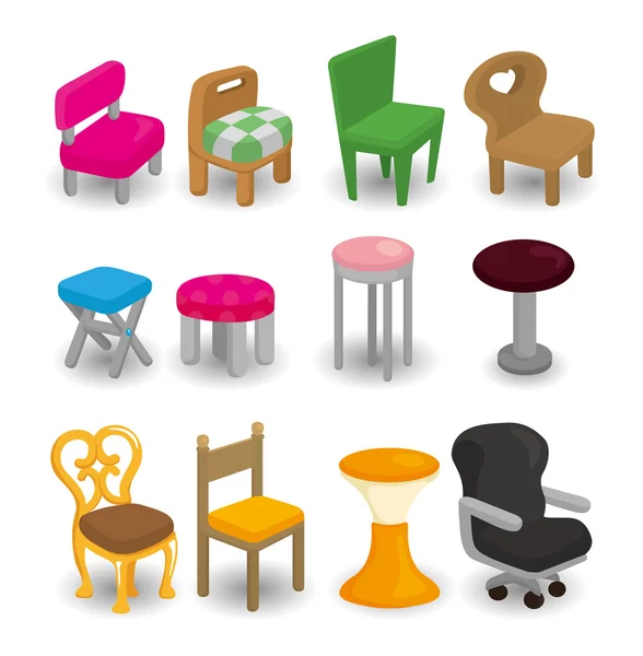 Dessin animé chaise meubles icône ensemble — Image vectorielle