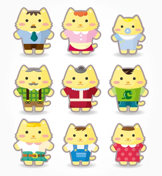 Desenho animado conjunto de ícones da família gato —  Vetores de Stock