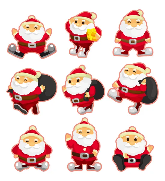 Dibujos animados santa claus conjunto de iconos de Navidad — Vector de stock