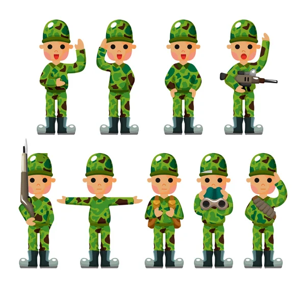 Cartoon soldat ikoner set — Stock vektor