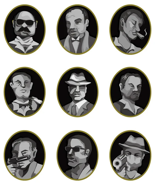Kreskówka mafia ikona przycisku set, etykiety — Wektor stockowy