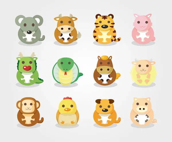 12 Animal Icon Set, chinesisches Tierkreiszeichen Tier , — Stockvektor