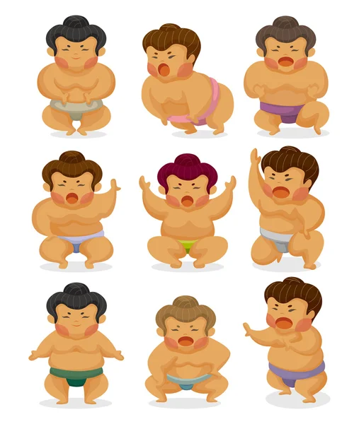 Ícones de lutador de sumo de desenhos animados — Vetor de Stock