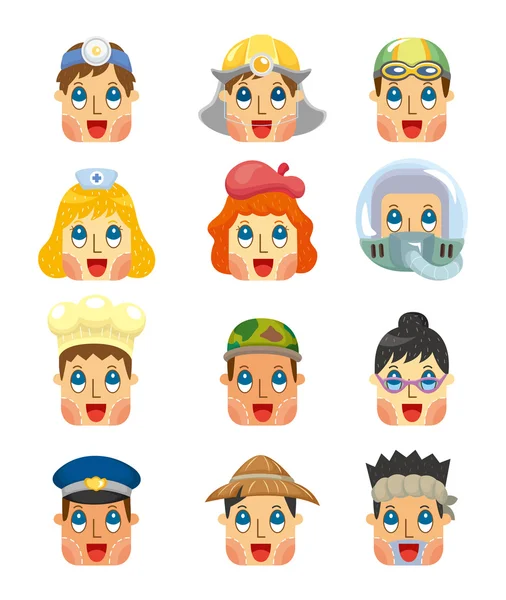 Dessin animé emploi visage icônes ensemble — Image vectorielle