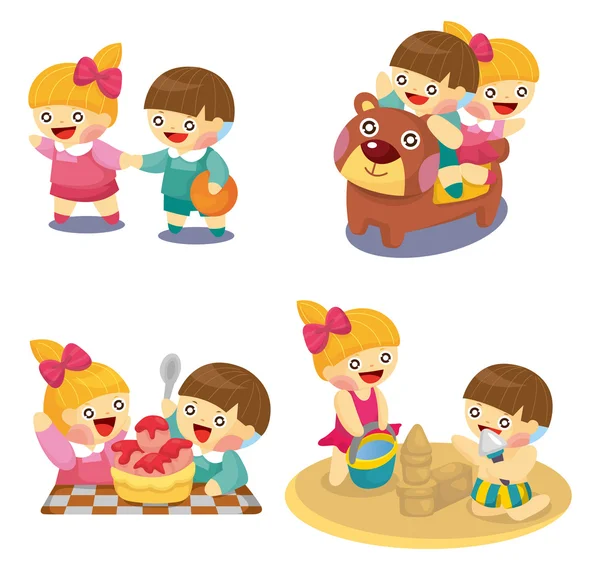 Bambini dei cartoni animati giocare insieme — Vettoriale Stock