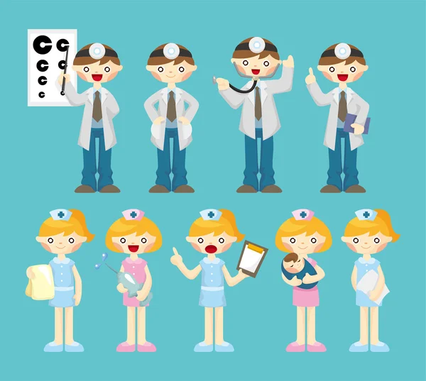 Dibujos animados médico y enfermera icono — Vector de stock