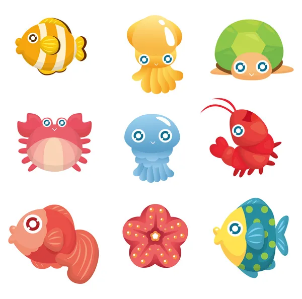 Dibujos animados conjunto de animales acuáticos — Vector de stock