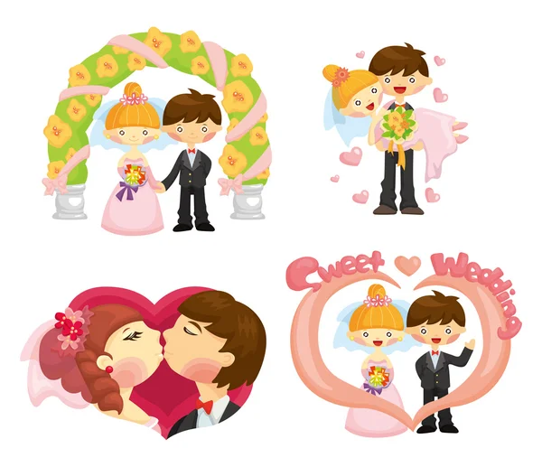 Set matrimonio cartone animato — Vettoriale Stock