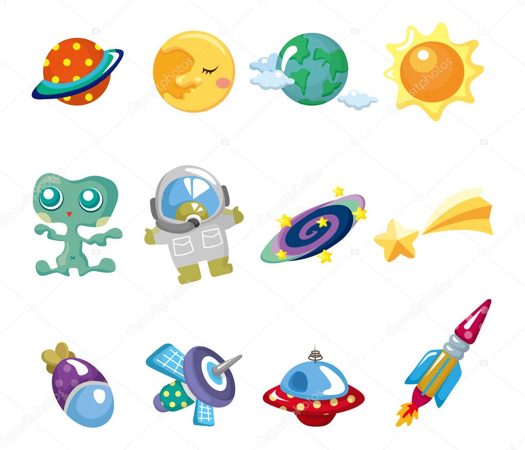 cartoon space element icons set