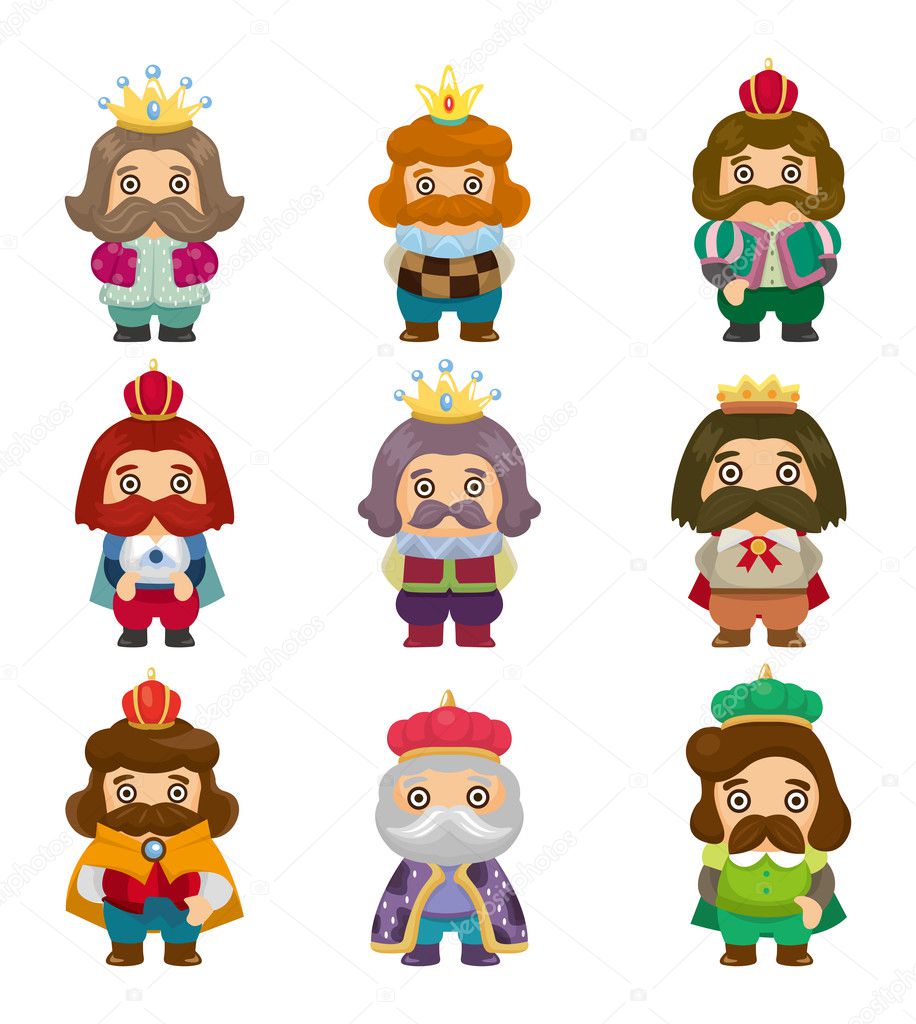 cartoon king icons set