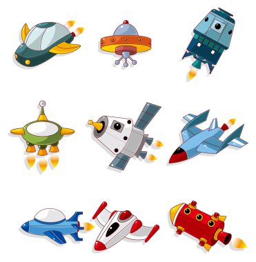 cartoon spaceship icon set clipart