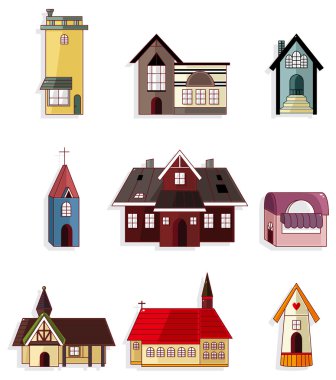 cartoon house icon set clipart