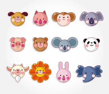 cartoon animal face icon set,vector clipart