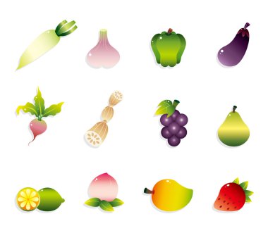 cartoon Fruits and Vegetables icon set clipart