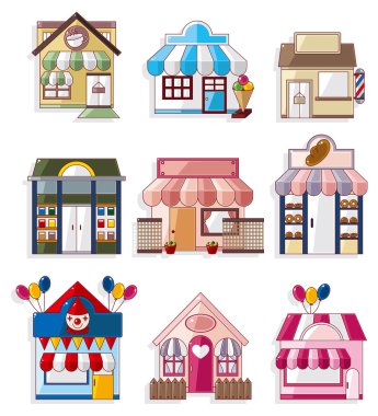 Cartoon house shop icons collection clipart