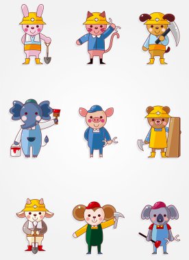 Cartoon animal worker icons,Building industry clipart