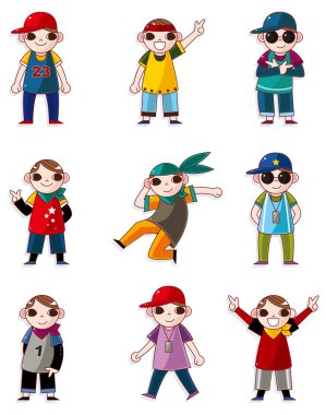 cartoon hip hop boy dancing icon set clipart