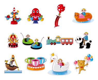 Cartoon Playground Equipment icons set clipart