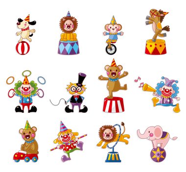 cartoon happy circus show icons collection clipart