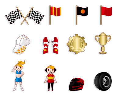 cartoon f1 car racing icon set clipart