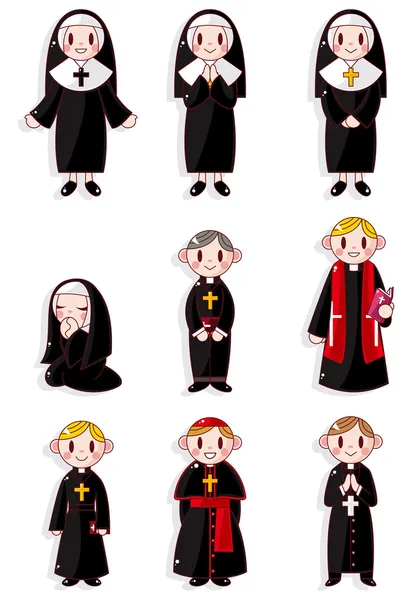 Cartoon Priest and nun icon set — Stock Vector